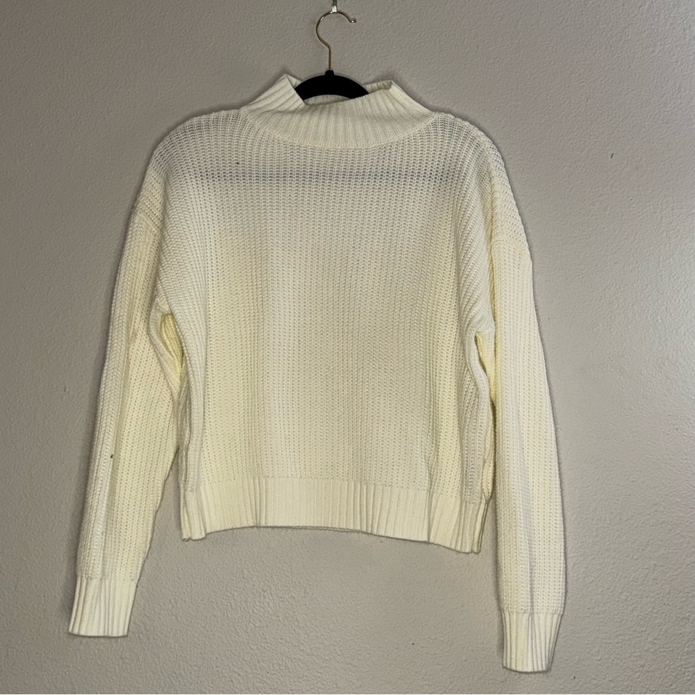 SHEIN Cream Ribbed Mock Neck Sweater